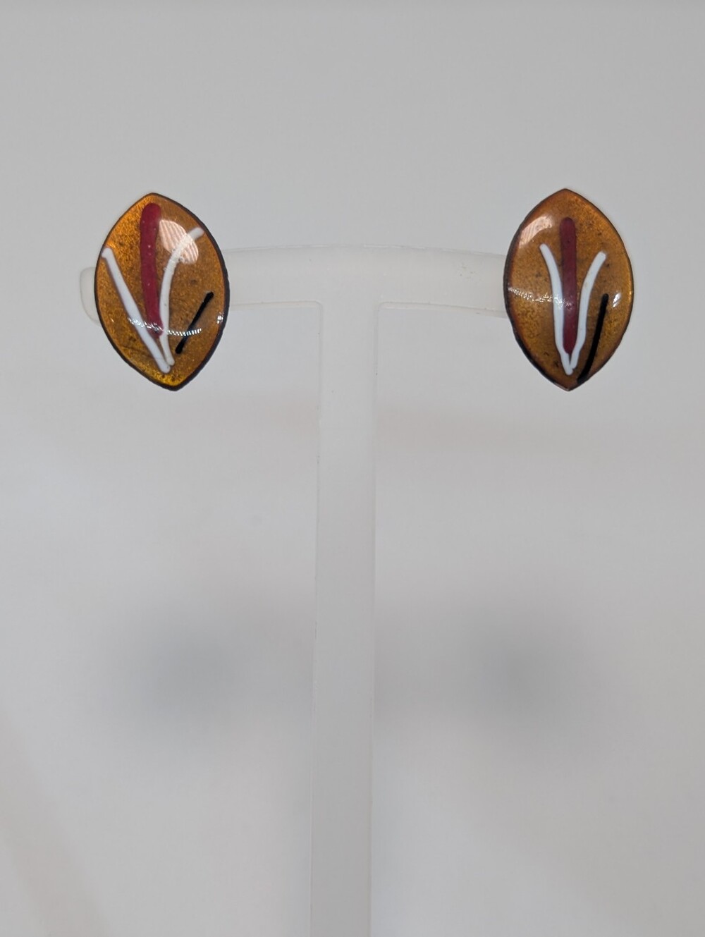 Vtg Enamel on Copper Screw Back Huggies Earrings Handmade